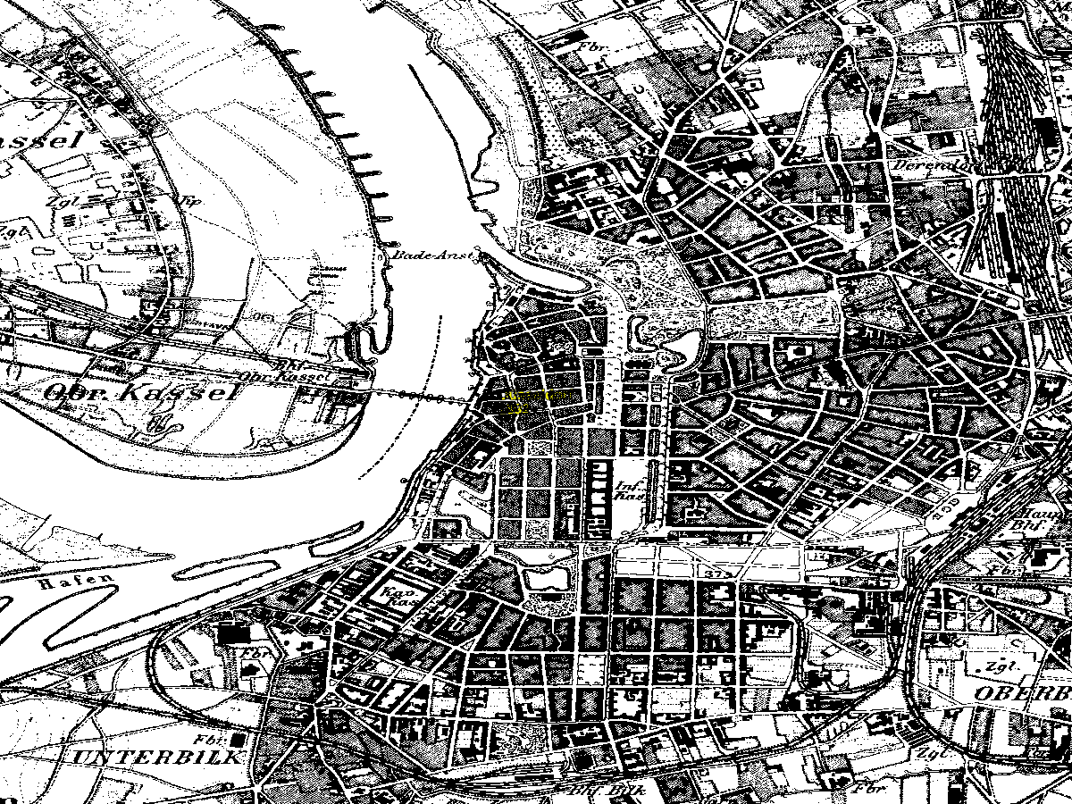 Historische Karte: Düsseldorf (Altstadt), aufgenommen 1891–1912 (Preußische Neuaufnahme). Quelle: Geobasis NRW, Datenlizenz Deutschland Zero 2.0.