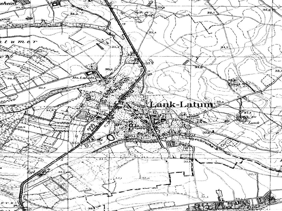 Historische Karte: Meerbusch-Lank-Latum, aufgenommen 1936–1945 (Topographische Karte TK25). Quelle: Geobasis NRW, Datenlizenz Deutschland Zero 2.0.