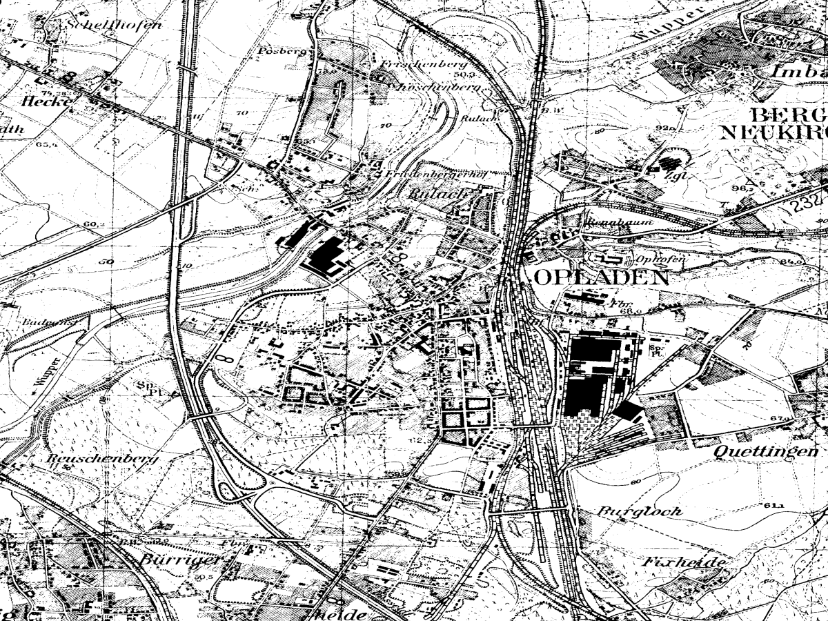 Historische Karte: Leverkusen-Opladen, aufgenommen 1936–1945 (Topographische Karte TK25). Quelle: Geobasis NRW, Datenlizenz Deutschland Zero 2.0.