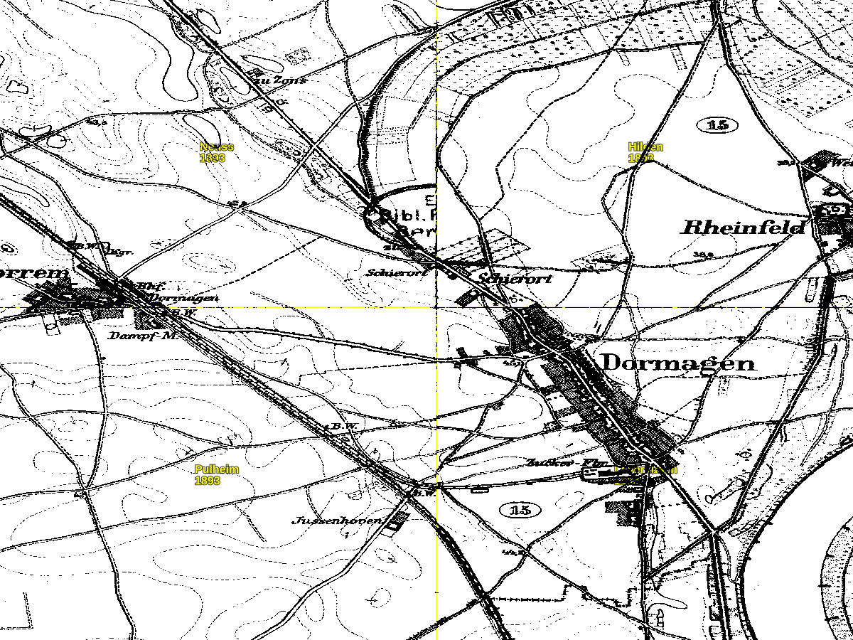 Historische Karte: Dormagen, aufgenommen 1891–1912 (Preußische Neuaufnahme). Quelle: Geobasis NRW, Datenlizenz Deutschland Zero 2.0.