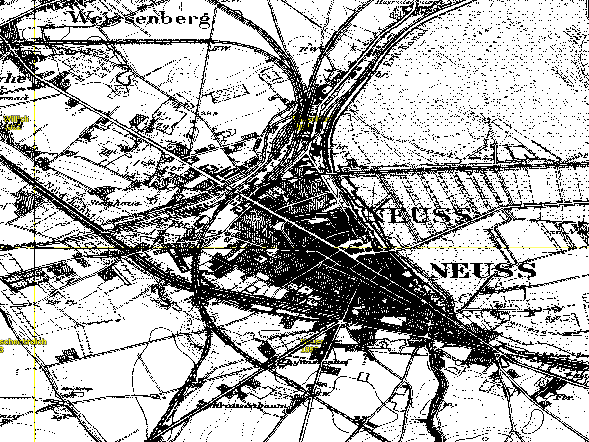 Historische Karte: Neuss (Innenstadt), aufgenommen 1891–1912 (Preußische Neuaufnahme). Quelle: Geobasis NRW, Datenlizenz Deutschland Zero 2.0.