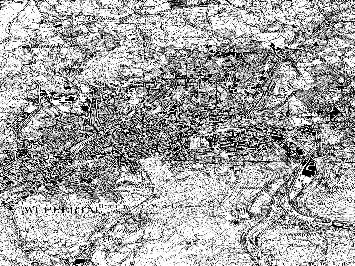 Historische Karte: Wuppertal-Barmen, aufgenommen 1936–1945 (Topographische Karte TK25). Quelle: Geobasis NRW, Datenlizenz Deutschland Zero 2.0.
