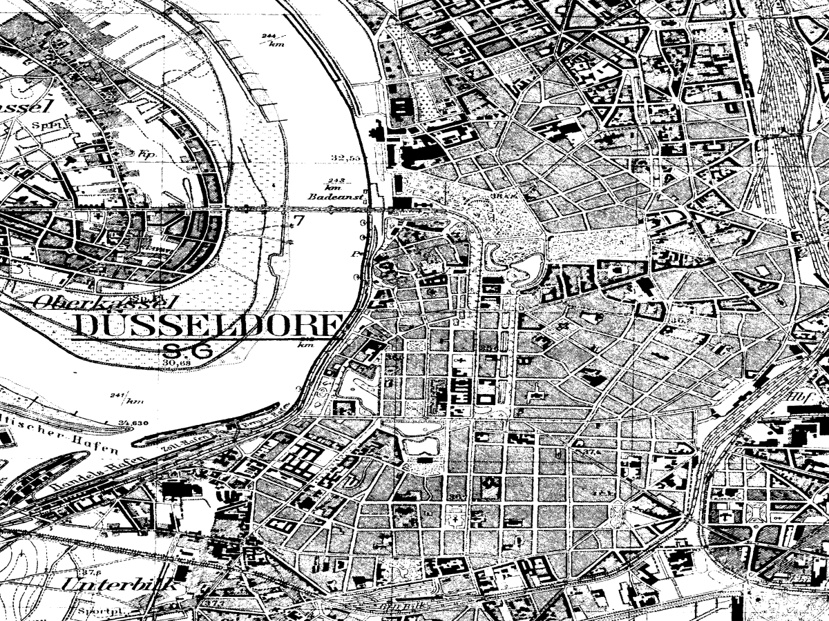 Historische Karte: Düsseldorf (Altstadt), aufgenommen 1936–1945 (Topographische Karte TK25). Quelle: Geobasis NRW, Datenlizenz Deutschland Zero 2.0.