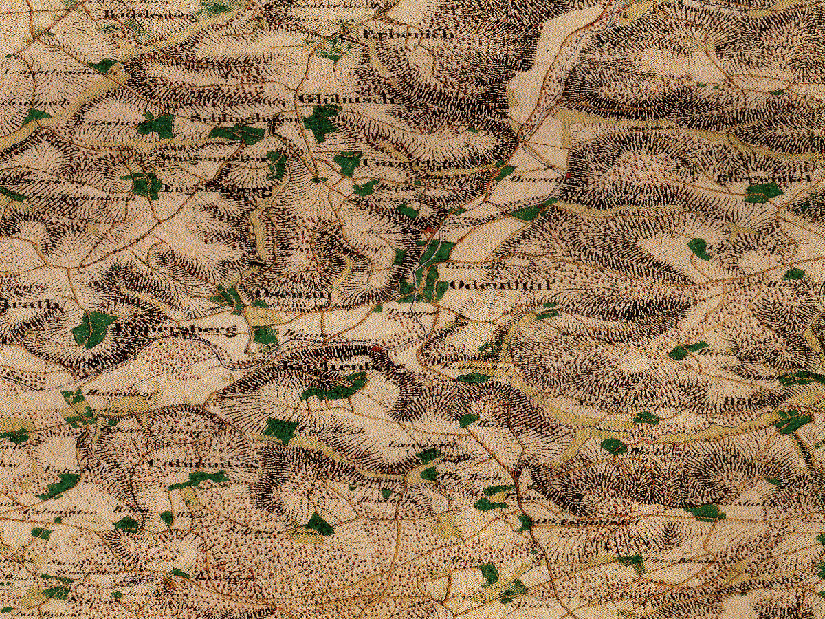 Historische Karte: Odenthal, aufgenommen 1836–1850 (Preußische Uraufnahme). Quelle: Geobasis NRW, Datenlizenz Deutschland Zero 2.0.